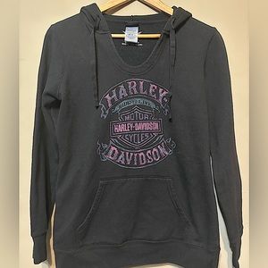 HARLEY-DAVIDSON Pullover Cotton Blend Hoodie, Black & Pink
